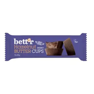 Bett'r Organic Almond Butter Cups, Čokoládové košíčky s lískooříškovým krémem BIO, 3 x 13 g