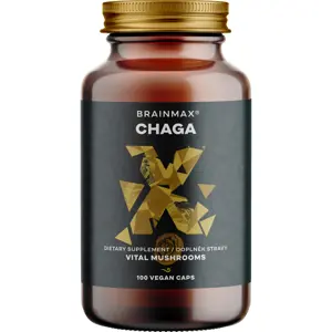 BrainMax Chaga extrakt, 50 % polysacharidů a 20 % beta-1,3/1,6 D-glukanů, 500 mg, 100 rostlinných kapslí