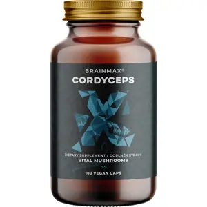 Produkt BrainMax Cordyceps extrakt, 50% koncentrace polysacharidů a 20 % β-1,3/1,6 D-glukanů, 500 mg, 100 rostlinných kapslí