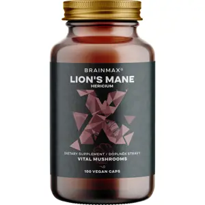 BrainMax Lion's Mane (Hericium) extrakt, 50% polysacharidů a 20% glukanů (beta-1,3/1,6 D-glukanů), 500 mg, 100 rostlinných kapslí