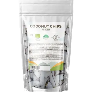 BrainMax Pure Coconut Chips with skin, Kokosové chipsy se slupkou, BIO, 100 g