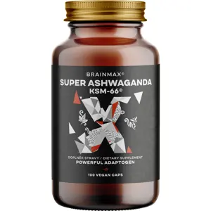 BrainMax Super BIO Ashwagandha extrakt KSM-66®, Ašvaganda extrakt, 100 rostlinných kapslí