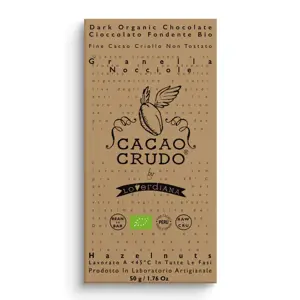 Produkt Cacao Crudo Raw Hořká čokoláda s nasekanými lískovými oříšky, BIO, 50 g