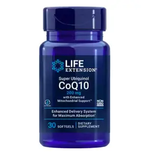 Produkt Life Extension Super Ubiquinol CoQ10 with Enhanced Mitochondrial Support, koenzym Q10, 200 mg, 30 kapslí