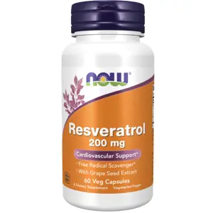 Now® Foods NOW Resveratrol (s extraktem z hroznových jader), 200 mg, 60 rostlinných kapslí