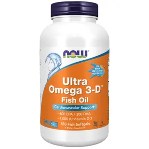 Now® Foods NOW Ultra omega-3 s vitamínem D, 300 DHA / 600 EPA, 180 softgel kapslí