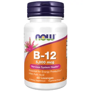 Now® Foods NOW Vitamin B12 with Folic Acid (Vitamín B12 + Kyselina Listová), 5000 mcg, 60 pastilek