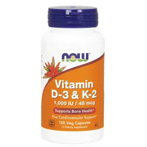 Now® Foods NOW Vitamin D3 & K2, 1000 IU / 45 ug, 120 rostlinných kapslí