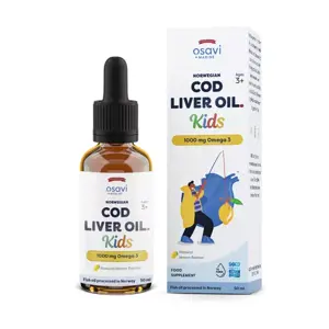 Osavi Norwegian Cod Liver Oil Kids, Norský olej z tresčích jater, pro děti, Omega 3, citrón, 1000 mg, 50 ml