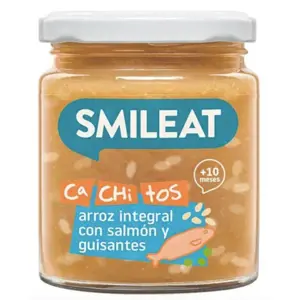 Produkt Smileat příkrm losos s hnědou rýží a zeleninou s extra panenským olivovým olejem, 10M+, BIO, 230 g