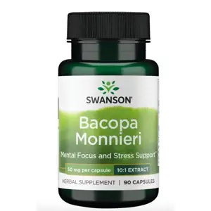 Swanson Bacopa Monnieri extract, Bakopa drobnolistá extrakt 10:1, 50 mg, 90 kapslí