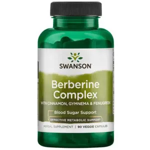 Produkt Swanson Berberine Complex (Berberin, Skořice, Gymnema, Pískavice řecké seno), 90 rostlinných kapslí