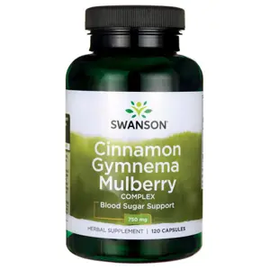 Produkt Swanson Cinnamon Gymnema Mulberry Complex (komplex moruše, skořice, gymnema), 120 kapslí