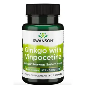 Produkt Swanson Ginkgo with Vinpocetine Standardized, ginkgo biloba standardizovaný extrakt s vinpocetinem, 60 kapslí