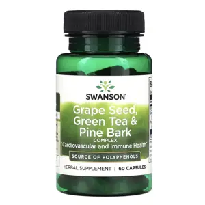 Swanson Grape Seed, Green Tea & Pine Bark Complex,  polyfenoly z hroznových semen, zeleného čaje a kůry borovice, 60 kapslí