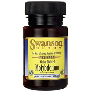 Swanson Molybdenum Chelated (molybden glycinát v chelátové vazbě), 400 mcg, 60 rostlinných kapslí