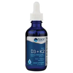 Trace Minerals Ionic D3 + K2, Ionizované D3 + K2, 5000 IU + 125 µg, 59 ml