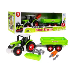 Konstrukční traktor s přívěsem zelený