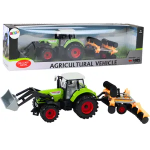 Produkt Zemědělský traktor s bagrem a diskovým bránou, zelený