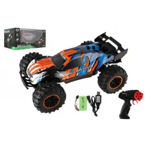 Auto RC Buggy rychlostní 2,4GHz plast 40cm dobíjecí pack+baterie oranžové-modré v krabici