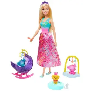 BARBIE POHÁDKOVÝ HERNÍ SET S PANENKOU varianta 1.fialová korunka,dlouhá sukně