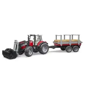 Produkt Bruder 2046 Massey Ferguson 7480 s čelním nakladačem a přepravníkem klád