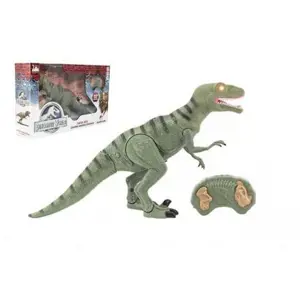 Dinosaurus chodící IC velociraptor plast 50cm na baterie se zvukem se světlem v krabici 53x32,5x12cm