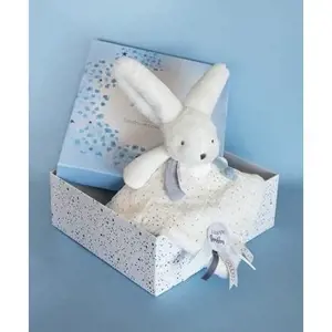 Produkt Doudou Dárková sada modrá - králíček s čtvercovou dečkou 25 cm