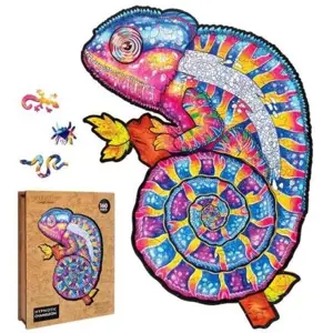 Dřevěné barevné puzzle - Hypnotický chameleon