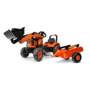 Falk Traktor šlapací Kubota M7171 s valníkem a přední lžící oranžový