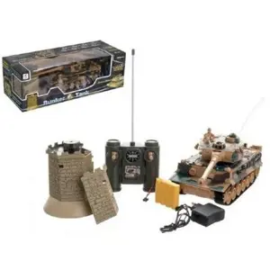 Tank RC plast 33cm + otočná věž na baterie+dobíjecí pack se zvukem a světlem v krabici 51x17x19cm