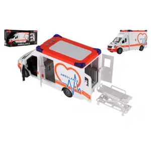 Produkt Teddies Auto ambulance plast 28cm s lehátkem na setrvačník se světlem se zvukem v krabici 39x18x12cm