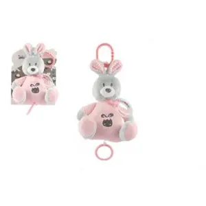 Teddies Zajíc natahovací hrací strojek plyš 15x21cm růžový na kartě v sáčku