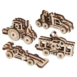 Produkt Ugears 3D dřevěné mechanické puzzle 4 mechanické přívěšky Vozidla